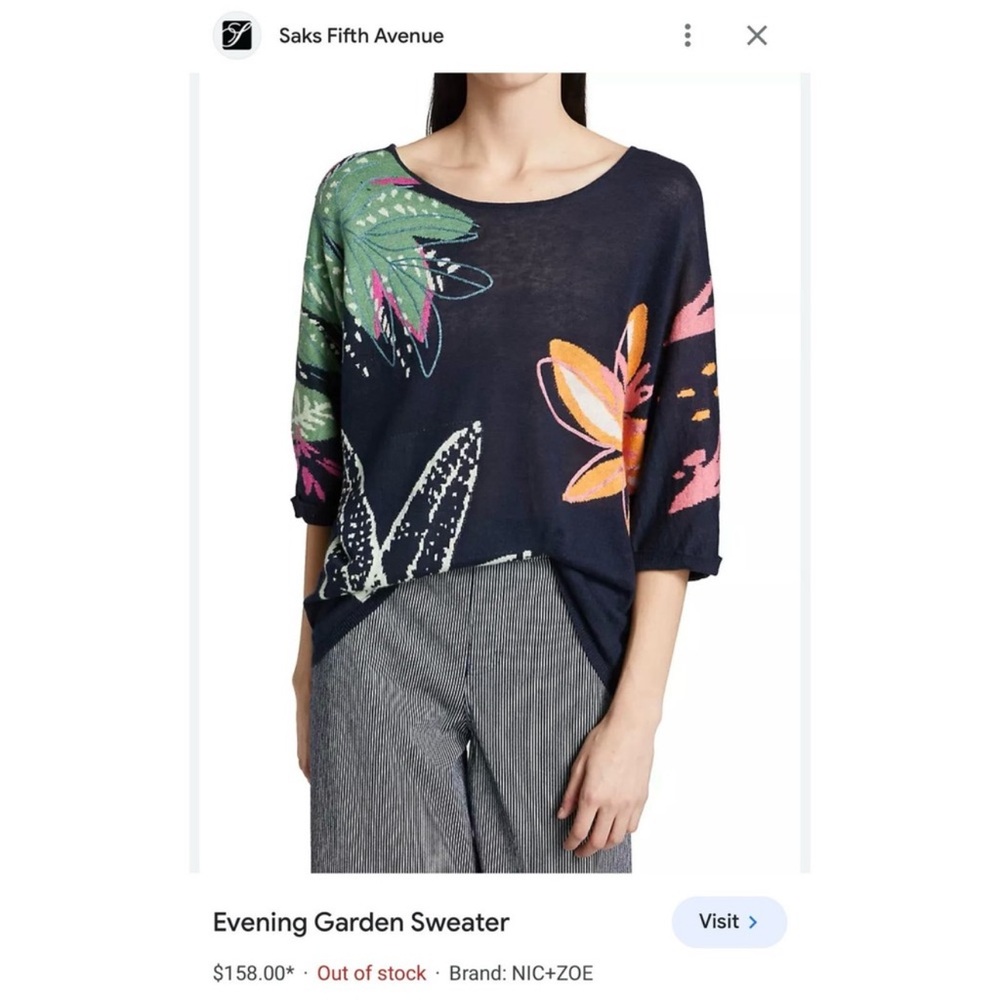 Nic+Zoe Euc Evening Garden Floral Print Short Sleeve Sweater Top Size S Rp 158$